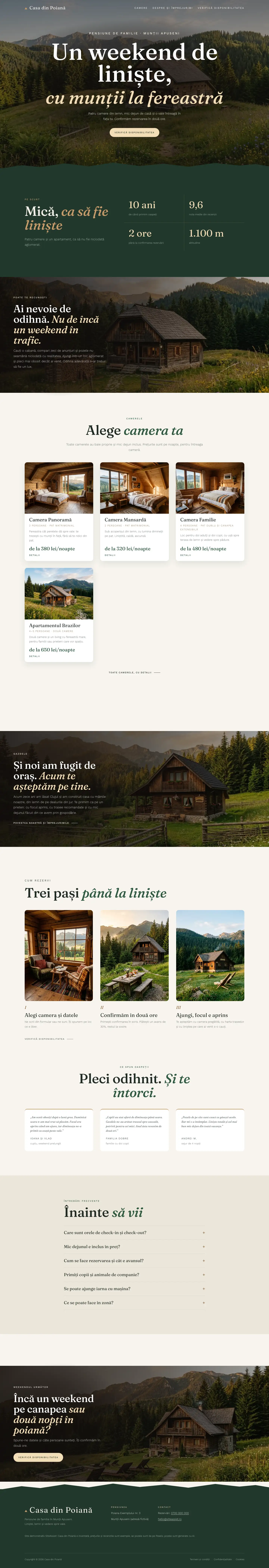 Pagina principală a site-ului Cabana, de sus până jos