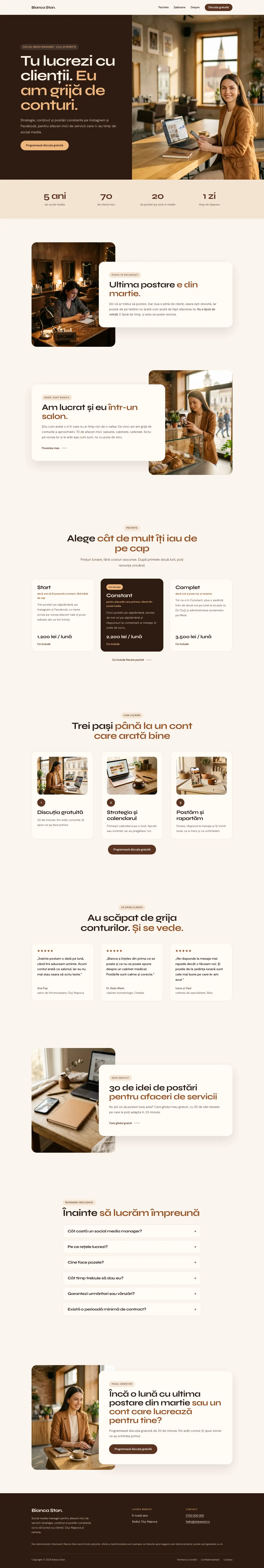 Pagina principală a site-ului Caramel, de sus până jos