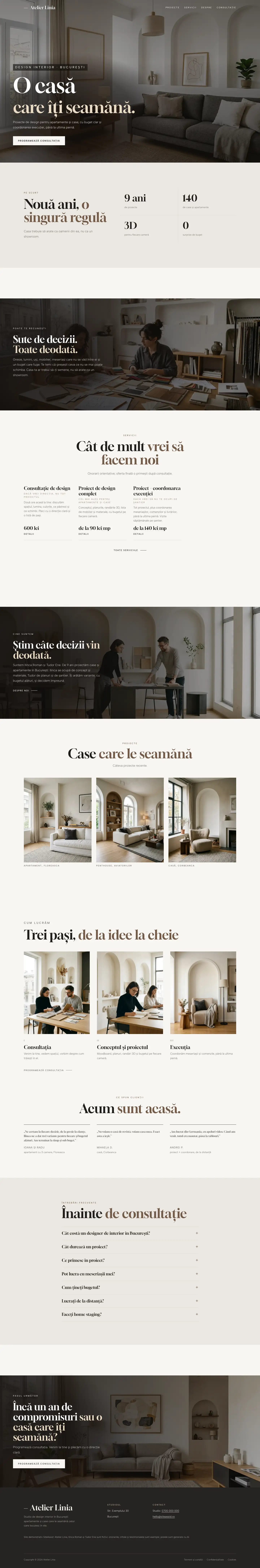 Pagina principală a site-ului Interior, de sus până jos