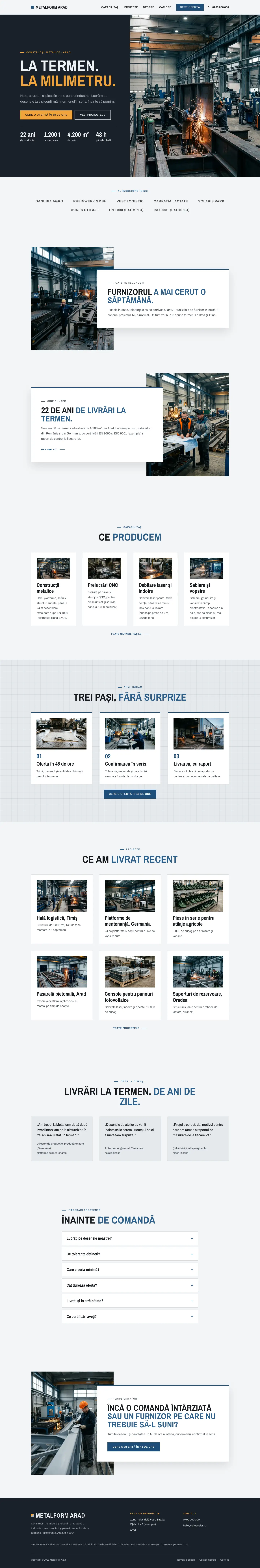 Pagina principală a site-ului Oțel, de sus până jos
